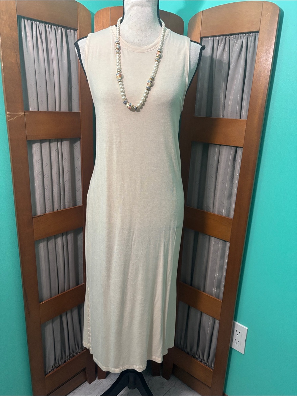 H&M Cream Sleeveless Knit Maxi Dress
